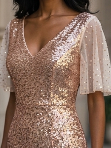 Vestido de Gala Ombré de Lentejuelas Oro Rosa