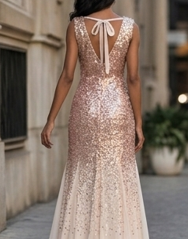Vestido de Gala Ombré de Lentejuelas Oro Rosa