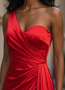 Vestido de Gala Satinado Rojo Carmesí con Broche de Cristales