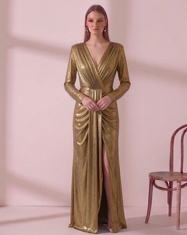 Vestido de Gala "Diosa del Olimpo" en Lurex Plisado con Nudo Frontal