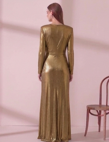 Vestido de Gala "Diosa del Olimpo" en Lurex Plisado con Nudo Frontal