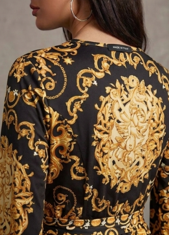 Maxivestido de Gala "Barroco Imperial" en Negro y Dorado con Escote Cruzado