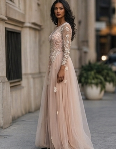 Vestido de Gala de Encaje 3D y Tul Ilusión