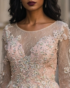 Vestido de Gala de Encaje 3D y Tul Ilusión
