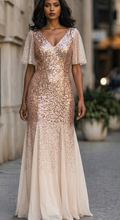 Vestido de Gala Ombré de Lentejuelas Oro Rosa