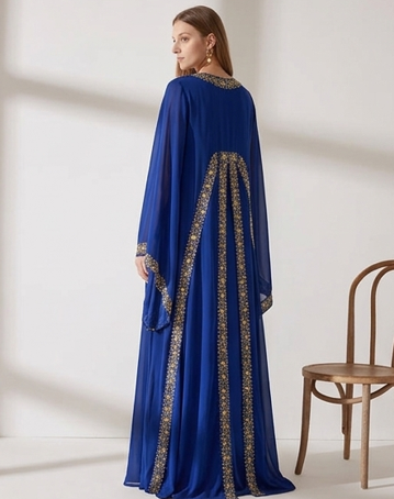 Conjunto de Gala Azul Real de Dos Piezas con Túnica Bordada en Oro