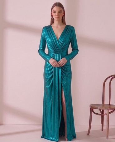 Vestido de Gala "Diosa del Olimpo" en Lurex Plisado con Nudo Frontal