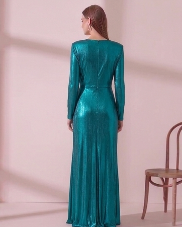 Vestido de Gala "Diosa del Olimpo" en Lurex Plisado con Nudo Frontal