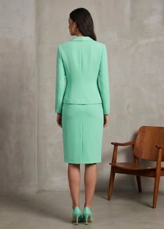 Elegante Conjunto de Dos Piezas "Verde Menta" con Bordado Floral y Silueta Ejecutiva