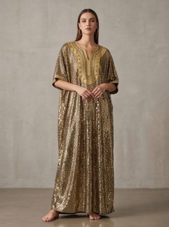 Elegante Maxivestido Satinado de Corte Cruzado con Estampado de Medallones Dorados