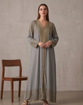 Abaya de Lujo "Lluvia de Oro" Perla con Pedrería Vertical