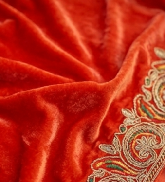 Túnica de Gala "Sol de Marruecos" en Terciopelo Naranja Vibrante con Bordados en Oro y Multi-Color