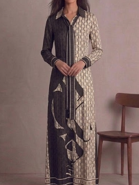 Conjunto de Maxi Vestido Camisero Silk "CH" Bi-Tono – Sofisticación Atemporal
