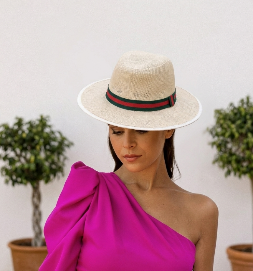 Sombrero Fedora en Paja Natural con Cinta Tricolor
