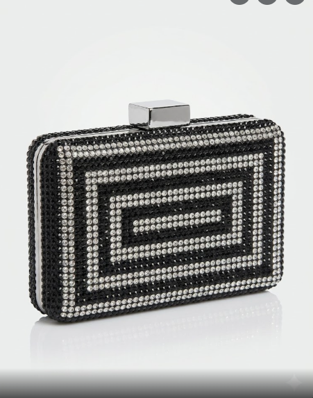 Bolso de Fiesta Rectangular con Malla de Pedrería en Contraste