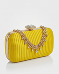 Bolso de Fiesta Amarillo con Cierre de Cristal y Cadena de Lujo