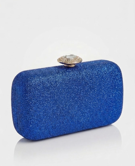 Bolso Joya Rectangular en Azul Eléctrico y Plata