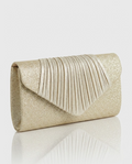 Cartera de Mano Rígida en Oro Champagne con Relieve Plisado