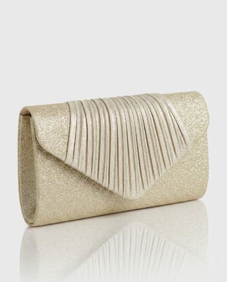 Cartera de Mano Rígida en Oro Champagne con Relieve Plisado