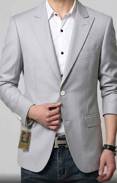 Americana Enzo de Corte Estructurado en Gris Perla Satinado