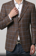 Americana Enzo Romano en Color Tabaco con Cuadros "Windowpane" Celestes