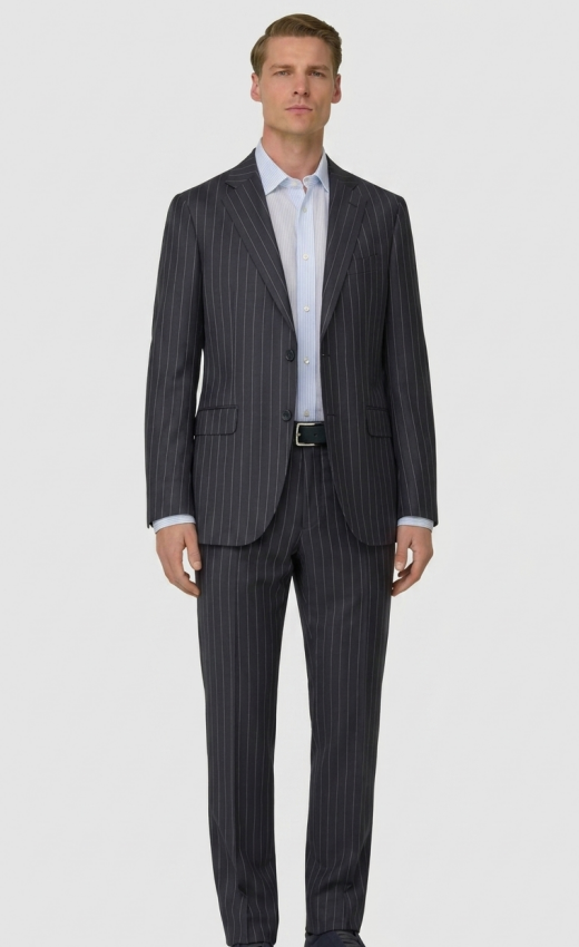 Traje Enzo Slim Fit en Gris Carbón con Raya Diplomática