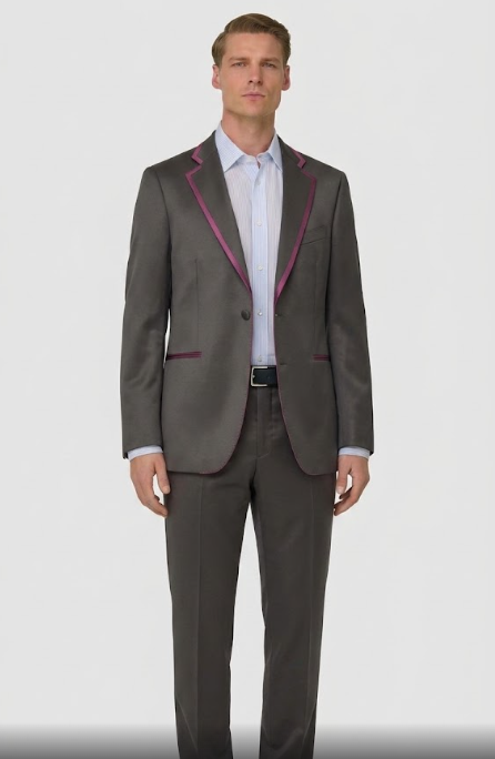 Traje de Ceremonia Enzo en Gris Satinado con Vivos Burdeos.