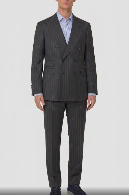 Traje Cruzado Corner x The Rack en Gris Marengo con Raya Diplomática