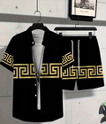 Conjunto de Verano Versace – Camisa y Short en Negro con Greca Dorada.