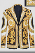Blazer de Gala con Estampado Barroco en Oro, Blanco y Negro