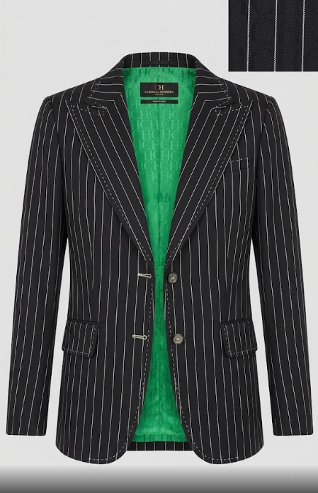 Americana Carolina Herrera de Raya Diplomática con Forro Verde Neón.