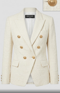 Blazer Balmain de Tweed Blanco con Botones Dorados Icónicos
