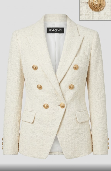 Blazer Balmain de Tweed Blanco con Botones Dorados Icónicos