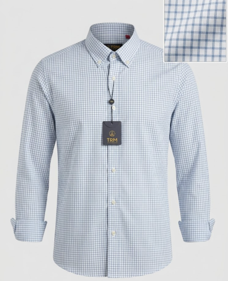 Camisa TRM de Cuadros Pequeños en Azul Cielo y Blanco