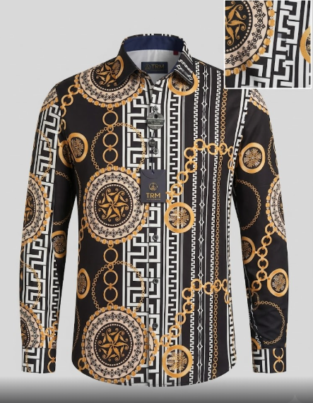 Camisa de Manga Larga Estilo Barroco con Cadenas y Greca Griega.