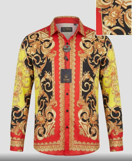 Camisa de Manga Larga Estilo Barroco en Rojo, Dorado y Negro