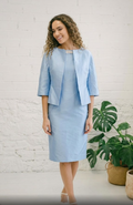 Conjunto de Dos Piezas Purificación García – Vestido y Chaqueta en Azul Hielo.