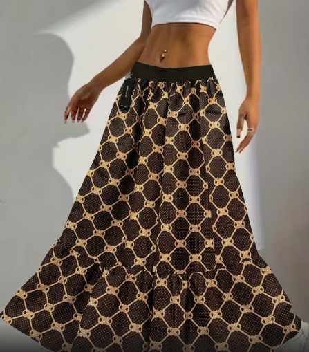 Falda Midi con Estampado de Cadenas y Nudos – Estilo "Made in Italy".