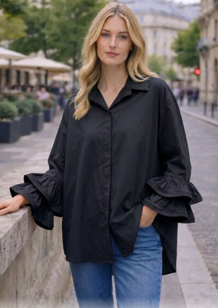 Blusa Maxi Vibrante – Detalle de Volantes en Puños.