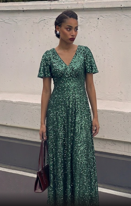 Vestido de Gala Largo en Lentejuelas Verde Esmeralda