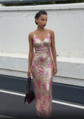 Vestido Maxi de Lentejuelas con Motivo de Rosas – Estilo Joya.