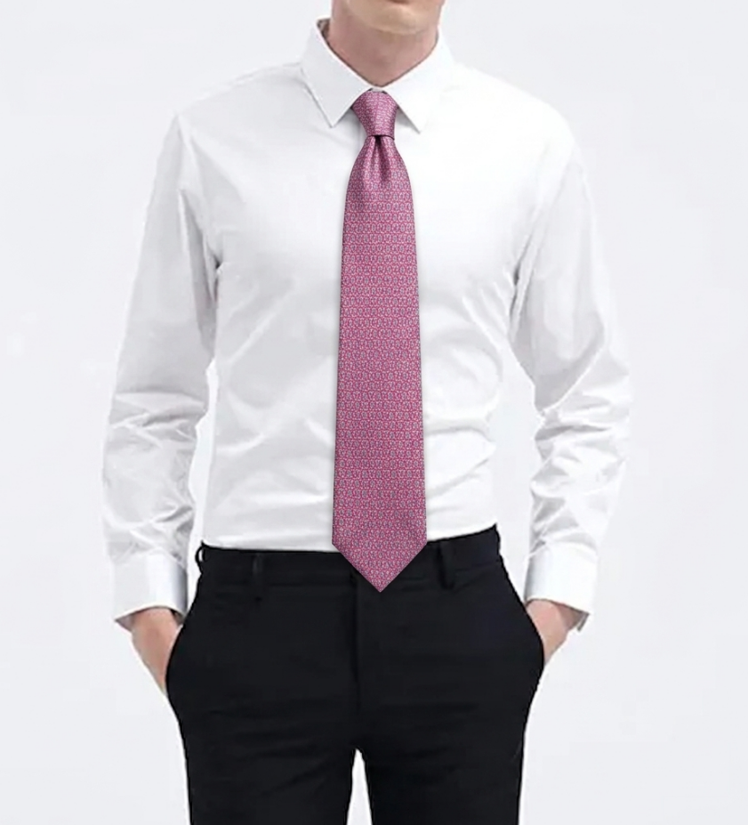 Corbata de Seda Texturizada con Micropatrón Rosa y Gris